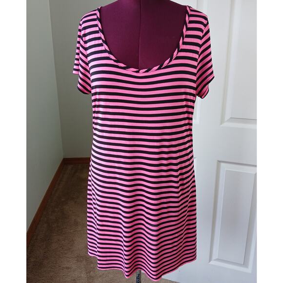 Just Love Hot Pink & Black striped T-shirt Dress 2X repaired comfy retro 90s - Picture 5 of 16